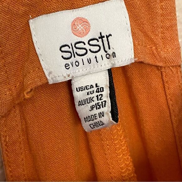 Sisstr Evolution Dessi linen lagenlook boho jumpsuit overalls wide leg orange L - Picture 8 of 14
